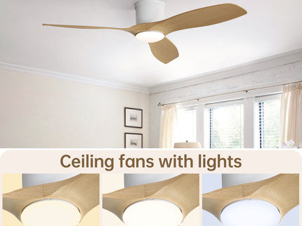 Flush Mount Ceiling Fan With Dimmable LED Light, 3 Blades, Reversible DC Motor Blades For Living Room