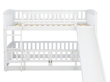 Low Bunk Bed With Slide, Fence And Ladder