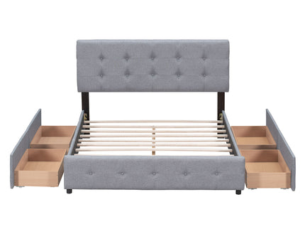 Upholstered Platform Bed With Classic Headboard And Drawers, No Box Spring Needed