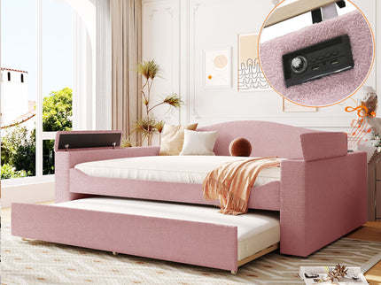 Upholstered Daybed With Storage Armrests, Trundle And Latest Integrated tooth Audio System
