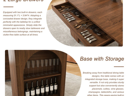 Dining Table With Drawers & Open Storage - Walnut