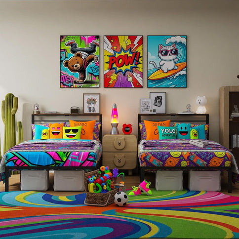 Platform Bed Frame With Charging Station & Headboard Shelves