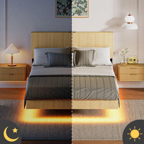 Floating Bedstead With Charging Station And LED Lights
