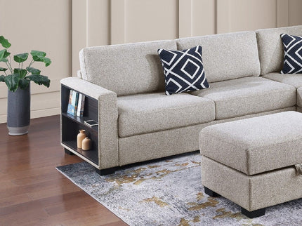 Reversible Sectional Sofa With Built In Shelf And Storage Ottoman, L - Shaped Living Room Furniture