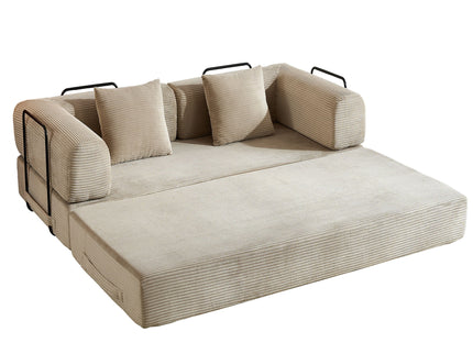 Convertible Sleeper Sofa Bed With Cylindrical Pillow, With Fixed Shape Frame