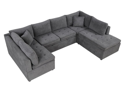 Oversized Sectional Sofa U-Shaped Sofa Couch Pull-Out Sofa Bed With Two Throw Pillows For Living Room