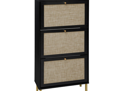 Modern Rattan 3 Door Shoe Rack Cabinet For Entryway