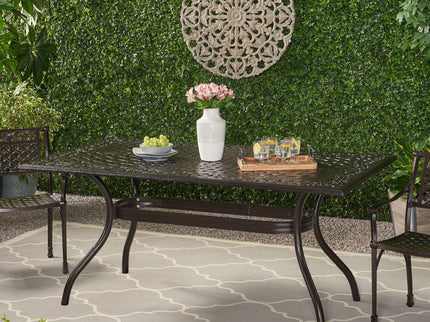 Celestine - Outdoor Cast Aluminum Dining Table With Floral Lattice Design And Umbrella Holder