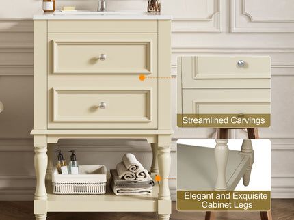 Retro Design Bathroom Vanity With Sink, 2 Drawer Storage Cabinet
