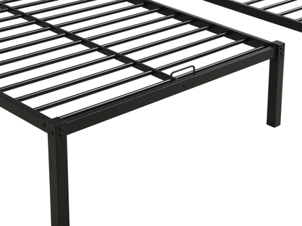 Modern Metal Triple Bunk Bed With Vertical Ladder, Safety Rail, And Storage Shelf - Black