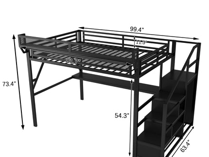 Loft Bed With Desk And Charging Station With Stairs And Light