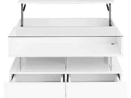 Lift Top Coffee Table With 2 Drawers, Hidden Space And LED Lights For Living Room