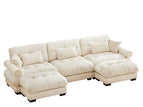 Beige / 3 Pc. 3 Seater Sectional, 2 Ottomans