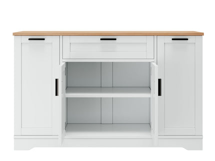 Sideboard With Extendable Table, Adjustable Shelves, 3 Tier Pull Out Rack - White