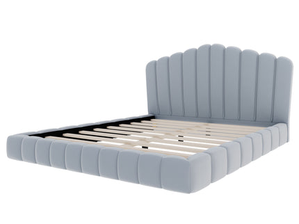 Queen Upholstered Bed Frame With Shell Shaped Headboard - Light Blue - Light Blue