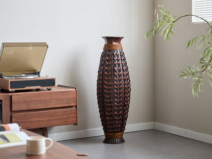 Hand Woven Bamboo Floor Vase, Decorative Accent For Living Room - Acacia Wood