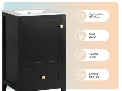20" Bathroom Vanity With Sink Cabinet With Soft Closing Door, Drawer & Storage Rack - Black