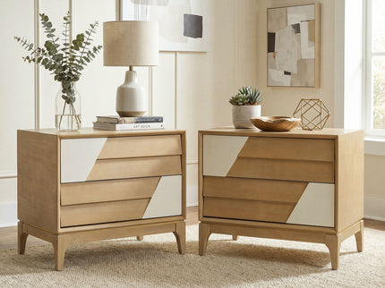 Japandi 2 Drawer Nightstand With Geometric Design