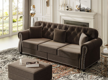 Upholstered 3 Seater Sofa Set With Ottoman