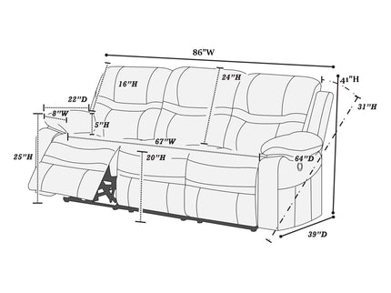 Modern Contemporary Power Reclining Sofa With USB Port