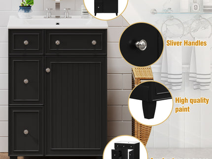 Transitional Style Bathroom Vanity Cabinet With Ceramic Sink