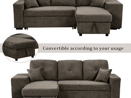 Reversible Sleeper Sectional Sofa Bed With Side Shelf And 2 Stools, Pull-Out L-Shaped Sofa Bed, Corner Sofa-Bed With Storage Chaise Left / Right Hande For Living Room