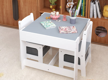 Kids Table And Chair Set, 3 In 1 Activity Table With Storage Drawer For Toddlers Drawing, Reading, Crafts, 2 In 1 Detachable Top - White