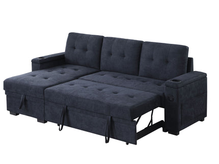 Ashlyn II - 84"W Woven Fabric Reversible Sleeper Sectional Sofa with Storage Chaise