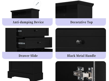 Tall Storage Cabinet With 3 Drawers And Adjustable Shelves For Bathroom
