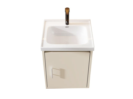 16" Floating Bathroom Vanity Combo, Wall Mounted Cabinet With Sink & Soft Close Doors For Small Bathrooms - Khaki