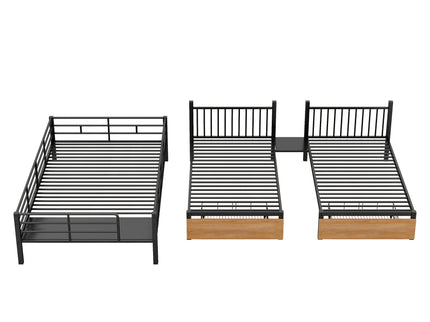 Full Over Twin-Twin Triple Bunk Bed With Drawers And Staircase - Black