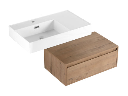 Modern Wall Mounted Bathroom Vanity With Resin Sink And Soft Close Drawer In Imitative - Imitative Oak