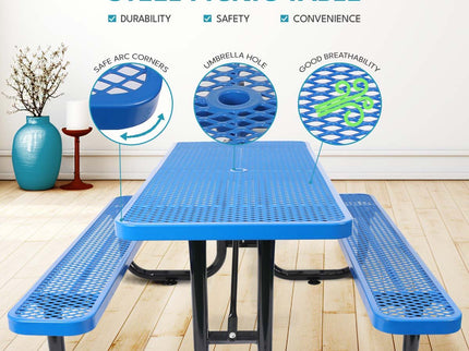 Outdoor Steel Picnic Rectangular Table With Umbrella Pole