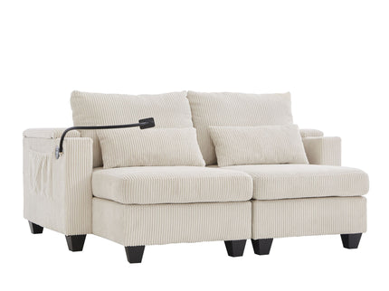 Convertible Chaise Lounge Sofa Chair With USB Ports, Cup Holders, Phone Holder And Storage