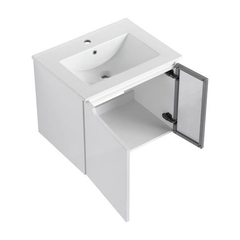 Wall Mounted Bathroom Vanity With Sink, 2 Soft Close Doors, Cabinet & Half Door