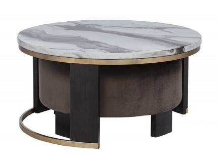 Nesting Round Coffee Table With Ottoman (Set of 2) - Gold / Brown