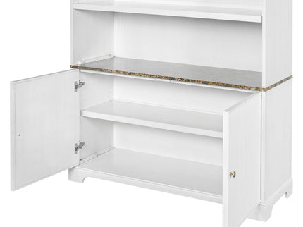 Tall Bookcase Storage Cabinet With 3 Open Shelves & Fluted Double Doors