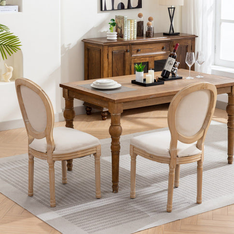 French Style Solid Wood Frame Antique Painting Fabric Back Dining Chair (Set of 2)