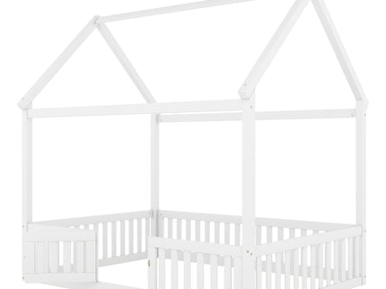 Wood House Bed With Fence And Door