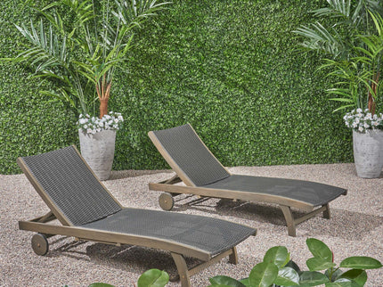 Outdoor Chaise Lounge With Pull Out Tray And Wicker Seat - Gray