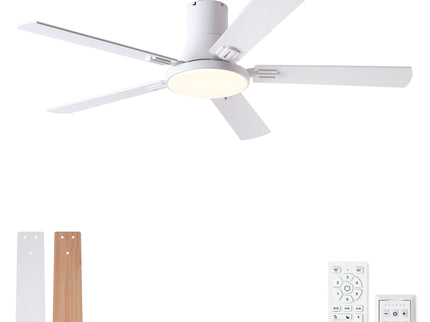 Flush Mount Ceiling Fans With LED Light And Remote Control, 5 Blades