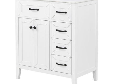 Bathroom Vanity With Sink, Freestanding Design, Soft Close Doors & Drawers - White