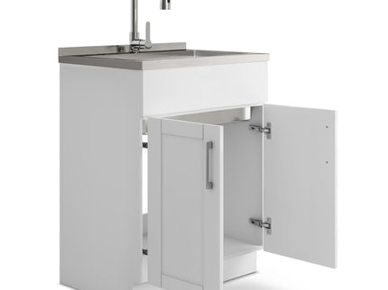 Shaker - Modern Wide, Laundry Cabinet With Faucet And Stainless Steel Sink