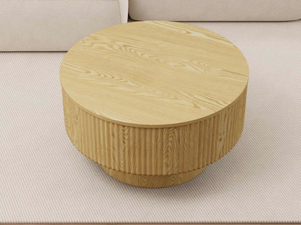 Round Coffee Table With 2 Dining Chairs Set, Ring Striped Design - Beige / Wood
