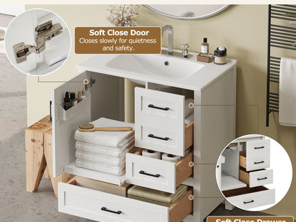 Modern Bathroom Vanity With Ceramic Sink, Solid Frame And Storage Solutions