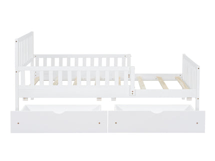 Platform Bed With Guardrails On Both Sides And 2 Storage Drawers