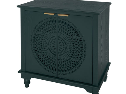 Hollow Carved 2 Door Accent Cabinet With Adjustable Shelf, Sideboard Buffet For Entryway, Living Room Or Bedroom - Blackish Green