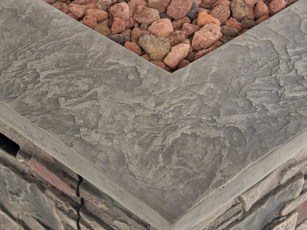 Classic Design Square Fire Pit With Top And 40, 000 Btu Heat Output - Stone Gray