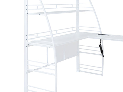 Loft Bed With 4 Layers Of Shelves And L-Shaped Desk, Stylish Metal Frame Bed With A Set Of Sockets, USB Ports And And Wireless Charging