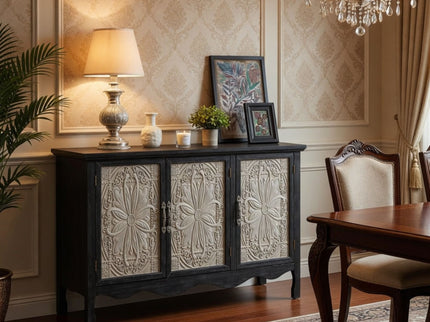 3 Door Sideboard Buffet Cabinet With Storage - Black